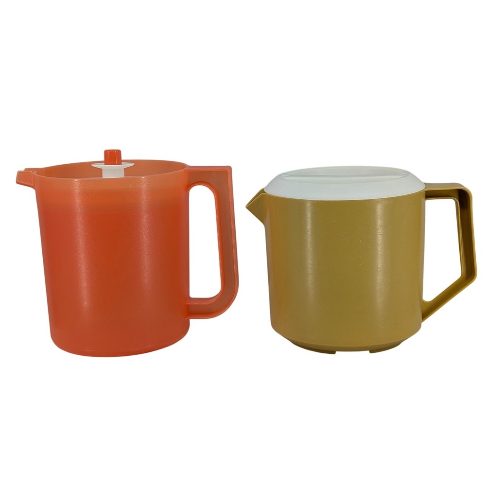 Tupperware & Rubbermaid Vintage Pitcher Set 1.5qt Orange Gold Retro Kitchen